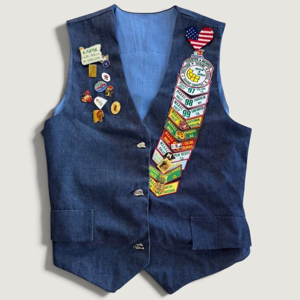 Vintage cotton handmade 90s Shriners Masonic Vest MSASC Rally Patches Pins 1997+